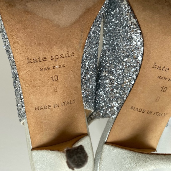 kate spade Sparkly Glitter Bow Slingback Silver Metallic Girlie Feminine Heels - Picture 17 of 17